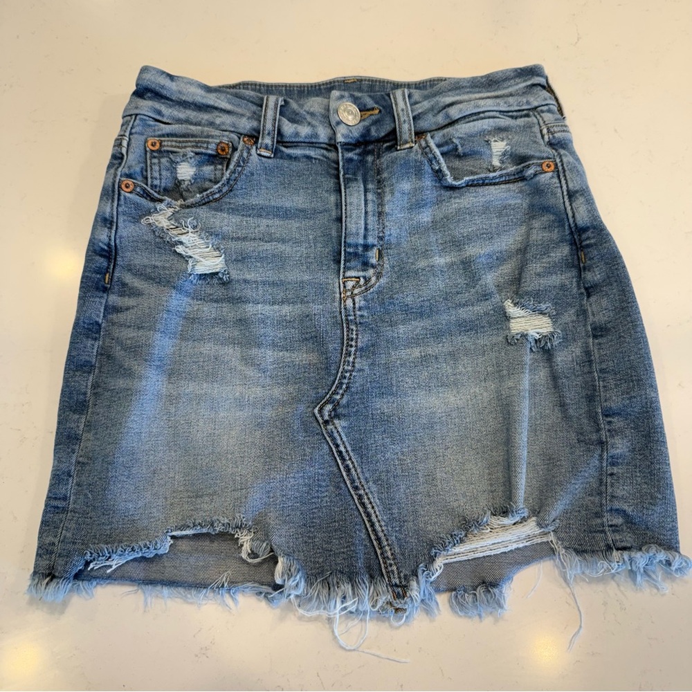American Eagle Outfitters Blue Distressed Mini Skirt